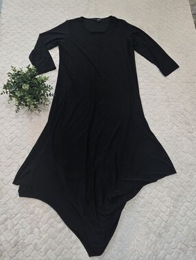 Sun Kim Black Asymmetric Lagenlook Jersey Stretch Jersey Rachel Dress, Small